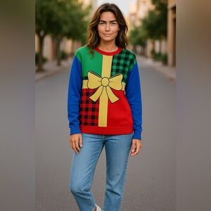 Jolly sweater ugly Christmas sweater multicolor present size XL gold